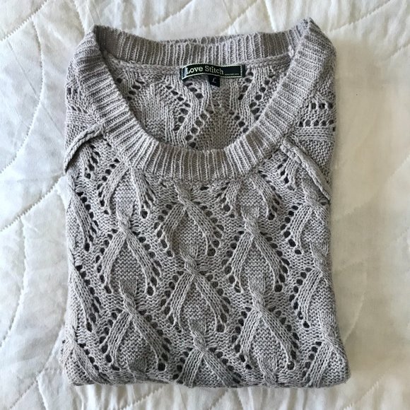 lovestitch Sweaters - Grey Pointelle Sweater Sz L